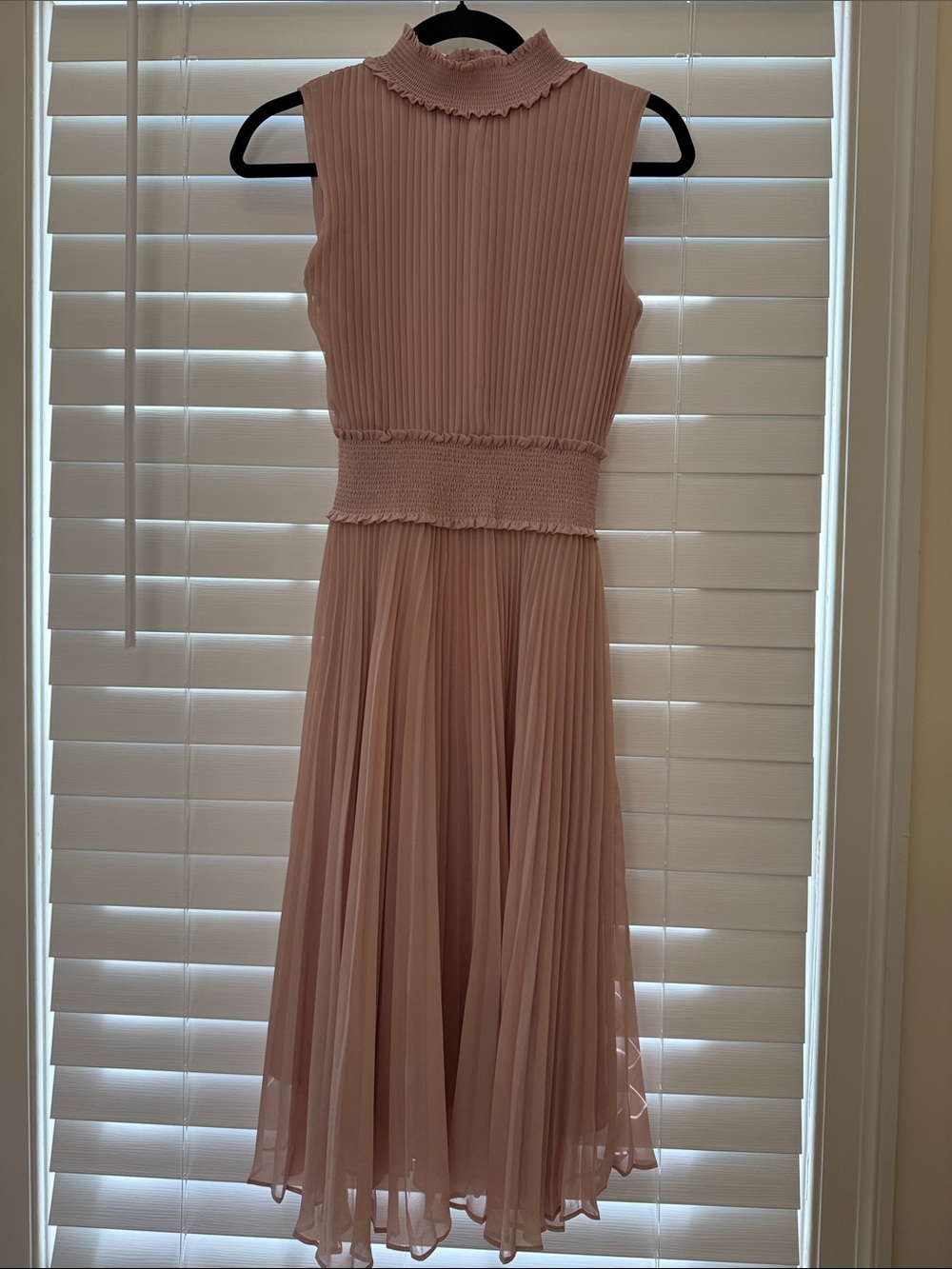 Nanette Lepore Sleeveless Pleated Midi Dress in Blush/Champagne